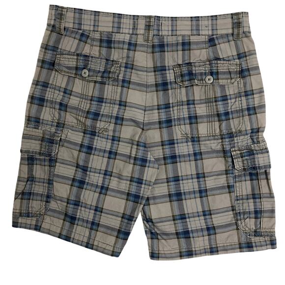 OP Ocean Pacific Board Shorts Mens 40 Gray/Blue Plaid Cargo Beach Casual - Picture 2 of 14